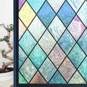 Niviy Window Privacy Film, Stained Glass Window Film, Rainbow Window Decorative Decals Non Adhesive for Home Office Anti UV 17.7 x 78.7 inches