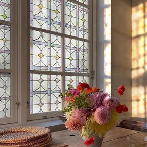 3D Stained Glass Window Film, Decorative Window Privacy Film for Bathroom,Front Door,Home, Sun Blocking Heat Control,Static Cling,Malachite, 17.3inch x 47.2inch
