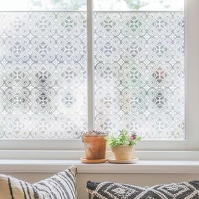 3D Glass Textured Privacy Window Film, Heat Control Sun Blocking, Decorative Window Film for Home, Static Cling, Removable Non-Adhesive, Glassy Petals 17.3inch x 47.2inch