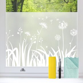 Bloss Frosted Glass Privacy Window Film Static Cling Bathroom Windows Privacy Film Decorative for Home Office UV &Sun Blocking Heat Control Non-Adhesive (Dandelion, 17.5 x 78.7 inches)
