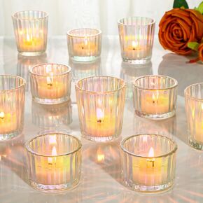 24 Pcs Ribbed Clear Votive Candle Holders – Glass Tea Light Candle Holder for Weddings, Baby Showers, Home Decor, Party Centerpieces, and Table Decoration