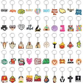 Papacharms 50PCS Jesus Keychains Christian Key Chain Cross Keychain for Christian Gift