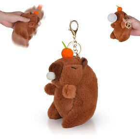 Capybara Plush Keychain, 2025 New Fun Squeeze Keychain, Cute Pendant Decoration, Bag Accessories, Squeeze to Blow Bubbles, Shaking Makes a Sound