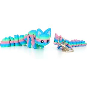 Cute 3D Printed Carly Fox 7.5 Inches Articulated Fidget with 4.7 Inches Flexi Foxes Keychain Print Model Flexible Creature, Home Desk Decor Gift, Candy