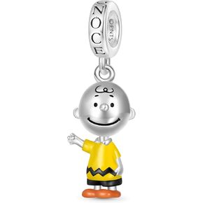 GNOCE Peanuts Snoopy Pendant Dangle Charm for Women, S925 Sterling Silver Dangle Charms for Women Wife, Valentine‘s Day, Mother’s Day Jewelry (Charlie Brown)