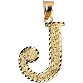 10k Yellow Gold Initial Letter J Charm Pendant, 0.7"