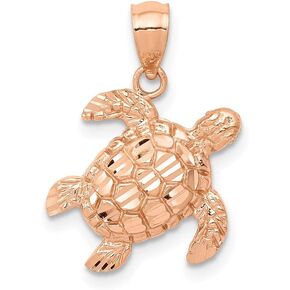 Solid 14k Rose Gold Diamond-Cut Turtle Pendant (14mm x 15mm)