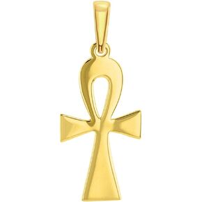 14k Solid Yellow Gold Egyptian Coptic Ankh Cross Pendant with High Polish (1.6")