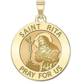PicturesOnGold.com Saint Rita Religious Medal - 2/3 Inch Size of Dime, Solid 14K Yellow Gold