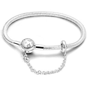 Parmuz 925 Sterling Silver Bracelet Snake Chain Charm Bracelet Evil Eye Dream Catcher Key Love Heart Clasp Travel charm Iconic Moments European Bracelet Jewelry Gift for Woman