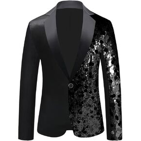 Men's Sequined Blazer for Prom Notched Lapel Single Breasted One Button Unique Design Jacket