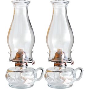 2 Pcs Chamber Oil Lamp Classic Kerosene Lamp Lantern Vintage Oil Lantern Decorative Antique Clear Hurricane Lamp with Adjustable Fire Wick for Home Indoor Use, Bronze