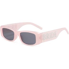 Aimée 25SS Rectangular Frame Bachelorette Sunglasses, Rhinestone Pearl Decorated BRIDE Temples, P/bride Collection