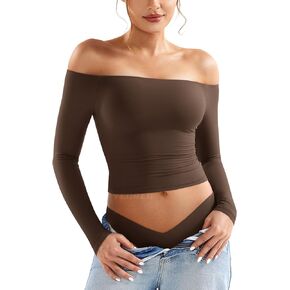 Yeoreo Sophie Women Off Trough Long Sleeve Dorts مزدوجة مبطنة أساسية أساسية y2k الخروج من قمم