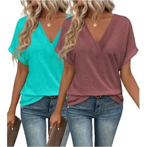 2PCS T Shirts Short Sleeve V Neck Tees Womens Fashion Tops Trendy Soft 2025 Casual Summer Spring Outfits Clothes