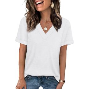 WIHOLL Womens Summer Tops Short Sleeve Basic Casual V Neck T Shirts Trendy Fashion 2025
