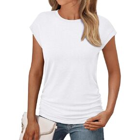 AUTOMET Womens Casual Summer Tops Dressy Cap Sleeve Spring T Shirts Ruched Business Fashion Trendy Clothes Outfits 2025