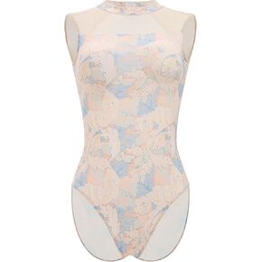 AFAVOM Ballet Leotards for Women Floral Print Dance Leotard Mesh Backless Bodysuit Adult Ballerina Gymnastics Dancewear Tops