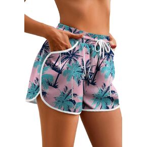 Women's Drawstring Board Shorts Floral Beach Swimming Shorts Summer Sports Swim Trunks Swimsuit Bottoms with Pockets