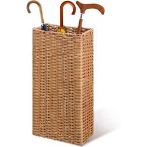 Weysat Woven Umbrella Stand for Entryway Handmade Umbrella Holder Freestanding Cane Stand Natural Color Decorative Umbrella Rack Tall Basket for Laundry Bathroom(Rattan, Cylindrical Style)