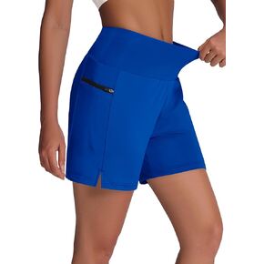 Women's 5" Swim Shorts - Tummy Control High Waisted Loose Fitting with Zipper Pocket Liner Quick Dry Bottom UPF50+
