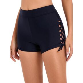 Women High Waisted Swim Shorts Tie Adjustable Bathing Suit Bottoms Tankini Swimsuit Bikini Board Shorts