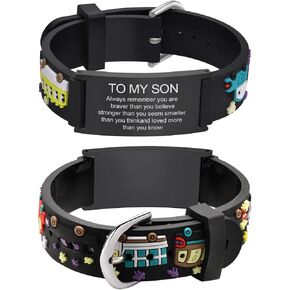MEALGUET To My Son Bracelet Gift from Mom : Cute Always Remember You are Braver Inspirational Quote Silicone Cartoon Wristband Bracelet for Little Boys,Christmas Gifts for Kids,Stocking Stuffer