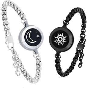 Long Distance Touch Bracelets,Vibration & Light up Couples Bracelets, Remote Smart Matching Couples Bracelet for Couples Long Distance Relationship Girlfriend Boyfriend Xmas Gifts silver Black