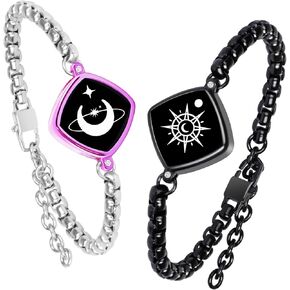 Long Distance Touch Bracelets Jewelry Set Vibration&Light up, Send SOS SMS, Remote Smart Matching Couples Bracelet for Lover Family Friends Festival Boyfriend Girlfriend Relationship Gifts Bright Pink