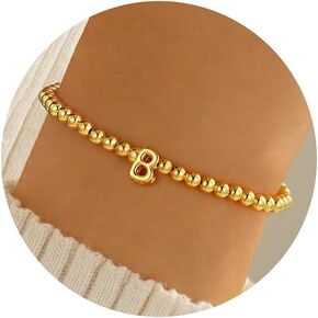 M MOOHAM Initial Bracelets for Women - Letter Beads Bracelets for Women Trendy Gold Plate Cute Tiny Beaded Initial Stretch Bracelets Small Dainty Jewelry