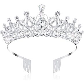 AOPRIE 1980s Tiaras and Crowns for Women Silver Princess Tiara for Little Girls Crystal Crowns and Tiaras Hair Accessories for Wedding Prom Bridal Birthday Party Halloween Costume Christmas Gifts