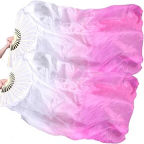Professional Chinese Dance Fans - Handmade Faux Silk & Bamboo Foldable Fans | Belly Dancing Performance Set with Multiple Colors | Traditional Silk Fan Pair (H-2-Pink)