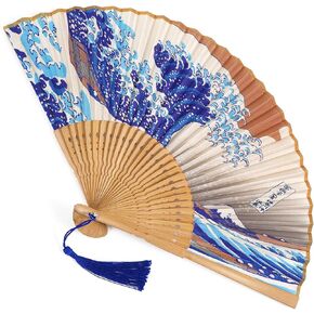 Grevosea Folding Hand Fan for Women and Men- Elegant Bamboo and Silk Fans Wooden Folding Bamboo Gan Hand Fans for Weddings Parties and Home Decor - Chinese and Japanese Inspired Designs