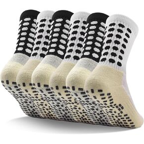 Kids Grip Socks 6 Pairs, Non Slip Soccer Socks for Boys Youth 4-16 Years, Sports Cushioned Crew Socks Basketball