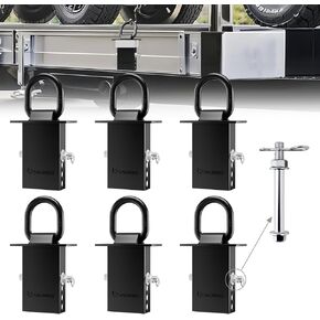 Stake Pocket D-Ring Heavy Duty with Anti-Loss Lock and Gloves, Trailer D-Ring Stake Pocket Tie Downs Breaking Load 16,200lbs Galvanized Black (6 Set)