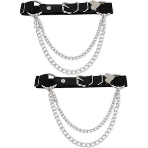 Adjustable Black Thigh Harness with Chains - Punk Women's Gothic Garter Belt - Elastic Rock Thigh Garters for Women - 2Pcs, PU Simulated Leather