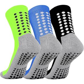 LPMOERA Youth Grip Socks Soccer Athletic Sport Socks For Kids Boys Girls 3 Pairs 6-12 Years