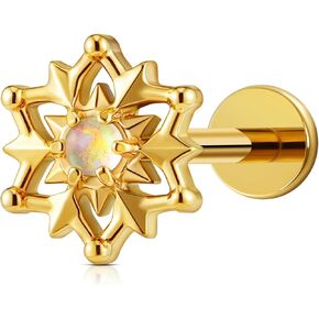 FINE4U ASTM F136 Titanium 16G Flat Back Stud with 6mm 8mm post for Conch Helix Tragus Flat Labret, Hypoallergenic, Internally threaded screw on