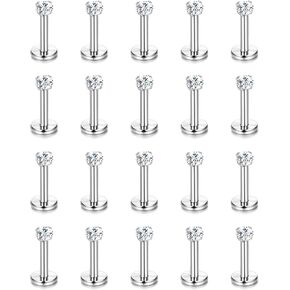 Helicopchain 20pcs 16g Hypoallergenic Stains Steful Lip Studs Labret Percing مع 3 مم Cz Tragus Helix Monroe Piercing stud Jewelry 6mm 8mm 10mm