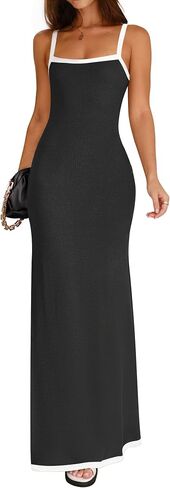 ZESICA Women's 2025 Summer Spaghetti Straps Maxi Dress Sleeveless Square Neck Lightweight Long Beach Dresses in Saudi Arabia