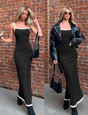 ZESICA Women's 2025 Summer Spaghetti Straps Maxi Dress Sleeveless Square Neck Lightweight Long Beach Dresses in Saudi Arabia