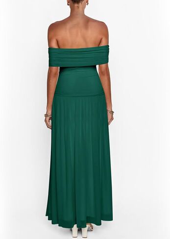 MASCOMODA Women Off The Shoulder Mesh Maxi Dress Bodycon Ruched Formal Sleeveless Pleated Cocktail Wedding Guest Long Dresses in Saudi Arabia
