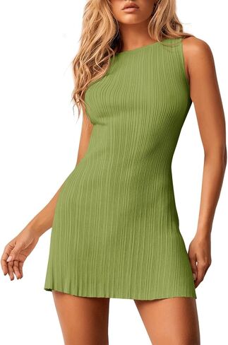 Wenrine Womens Summer Summer Mini Dress Tie Back Back Disualessless Slim Club Party Party Dresses in Kuwait