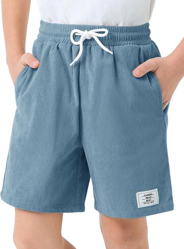 Haloumoning Boys Corduroy Shorts Kids Casual Elastic Waist Drawstring Summer Shorts with Pockets 5-14 Years in Kuwait