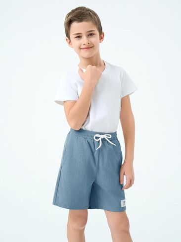 Haloumoning Boys Corduroy Shorts Kids Casual Elastic Waist Drawstring Summer Shorts with Pockets 5-14 Years in Kuwait