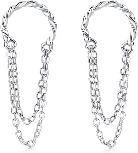 Reffeer Solid 925 Sterling Silver Cuff Earrings Chain Cartilage Wraps for Women Teens Minimalist Cuff Earrings No Piercing in Kuwait