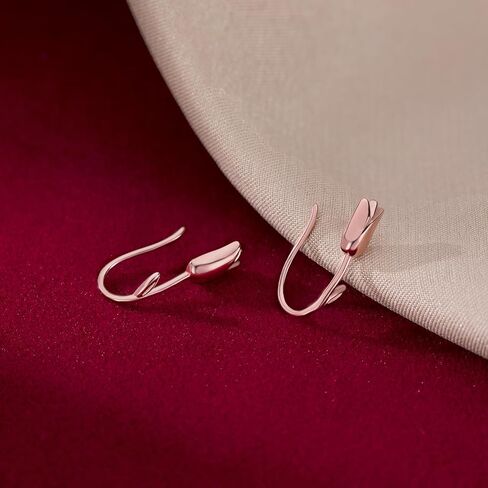 Reffeer Solid 925 Sterling Silver Flower Crawler Cuff Earrings Wraps for Women Teens Tulip Flower Wrap Earrings in Kuwait