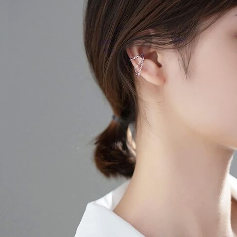 Reffeer Solid 925 Sterling Silver Cuff Earrings Chain Cartilage Wraps for Women Teens Minimalist Cuff Earrings No Piercing in Kuwait