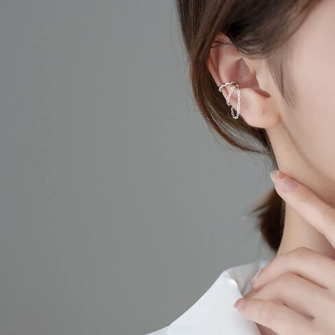 Reffeer Solid 925 Sterling Silver Cuff Earrings Chain Cartilage Wraps for Women Teens Minimalist Cuff Earrings No Piercing in Kuwait