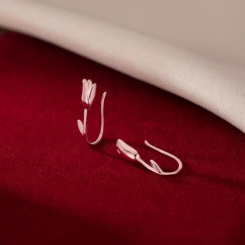 Reffeer Solid 925 Sterling Silver Flower Crawler Cuff Earrings Wraps for Women Teens Tulip Flower Wrap Earrings in Kuwait